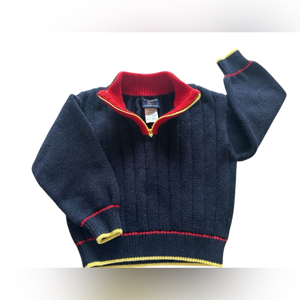 Kids Navy Blue Sweater with Red and Yellow Accents